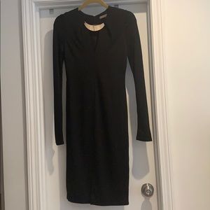 Halston Heritage black dress with gold collar